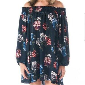Smell the‎ Roses Over Shoulder Navy Floral Dress M